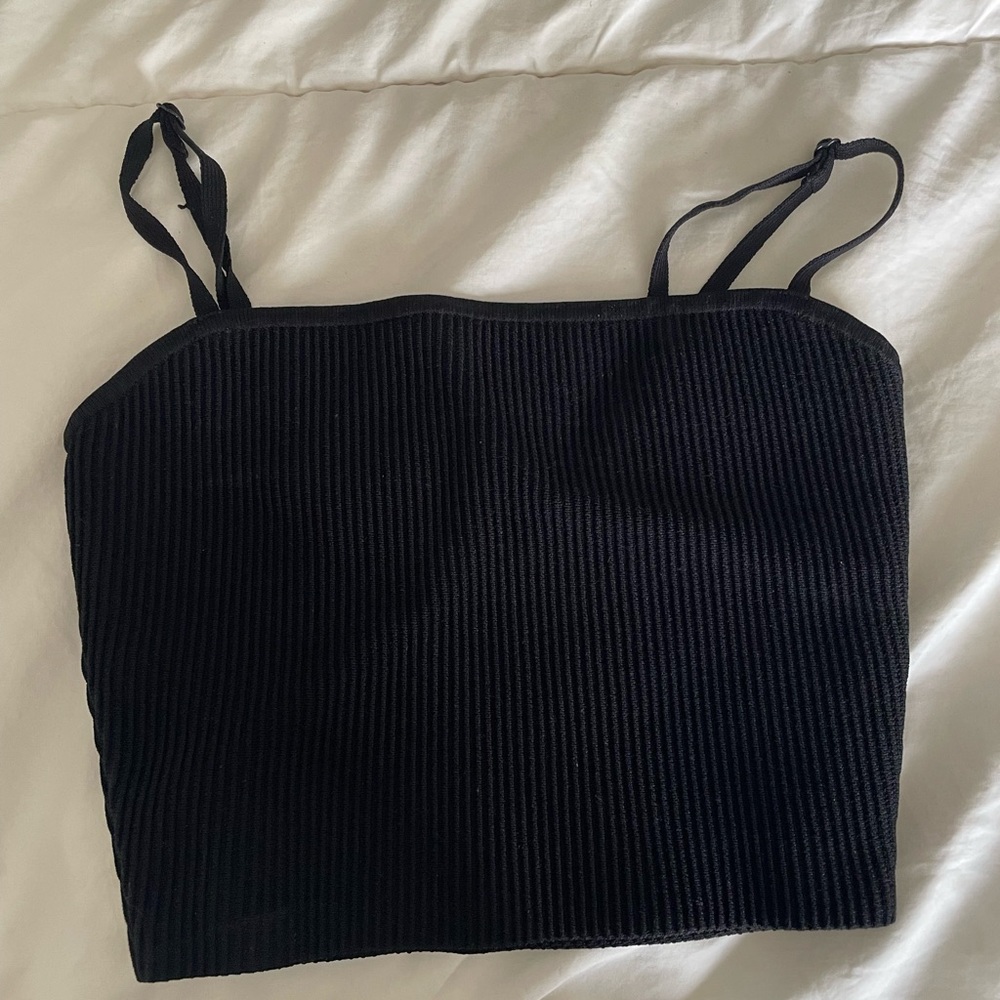 Babaton Black Ribbed Crop Camisole Top
